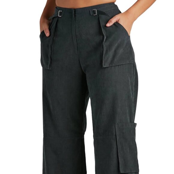 Windsor Charcoal Black Trendy Girl Wide-Leg Cargo Twill Pants NWT Size Small - Picture 3 of 10